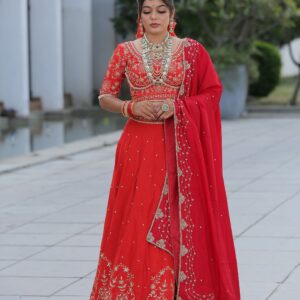 Red Rawsilk Crapsilk Duppta
