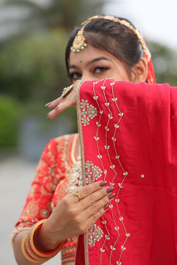 Red Rawsilk Crapsilk Duppta - Image 3
