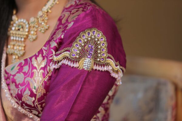 Pink Tissue Silk Saree With Banarsi Blouse - Image 4