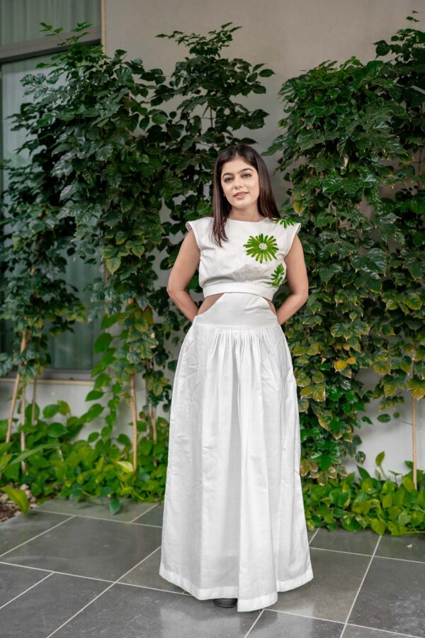 white one piece linen cotton lace work with thread