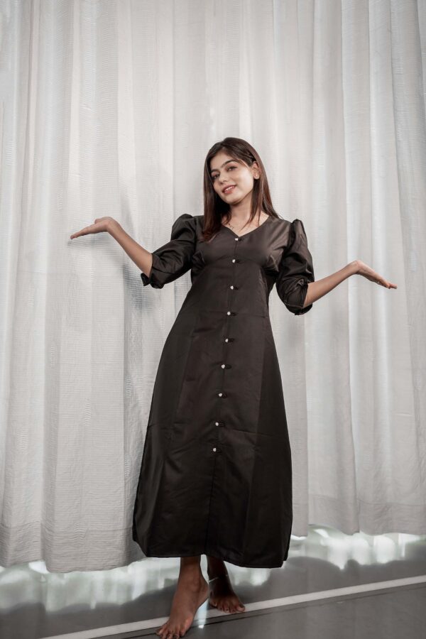 black one piece linen cotton thread work button - Image 2