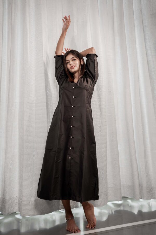 black one piece linen cotton thread work button - Image 3
