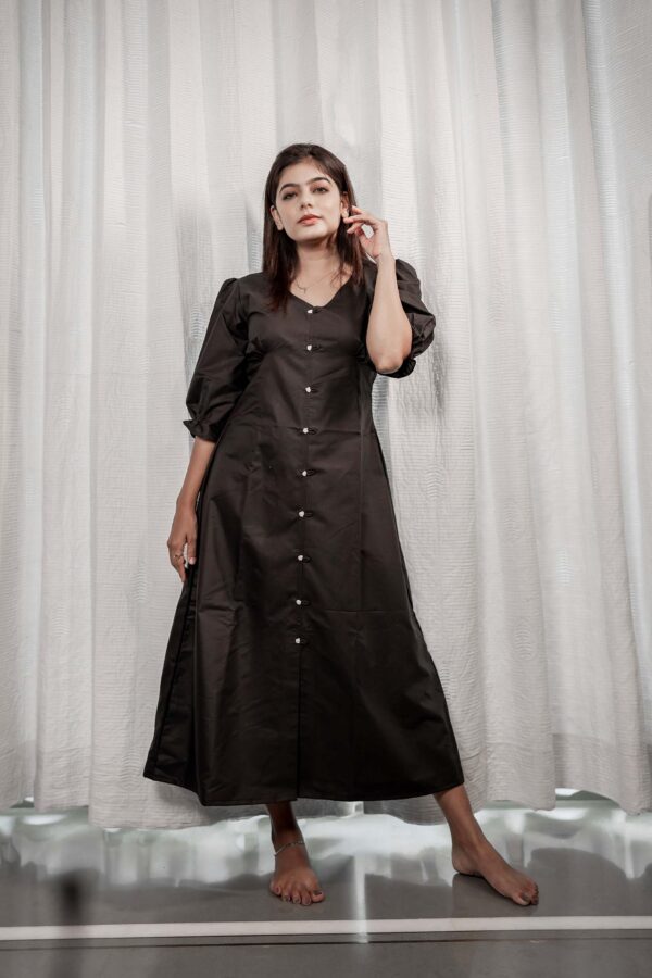 black one piece linen cotton thread work button - Image 4