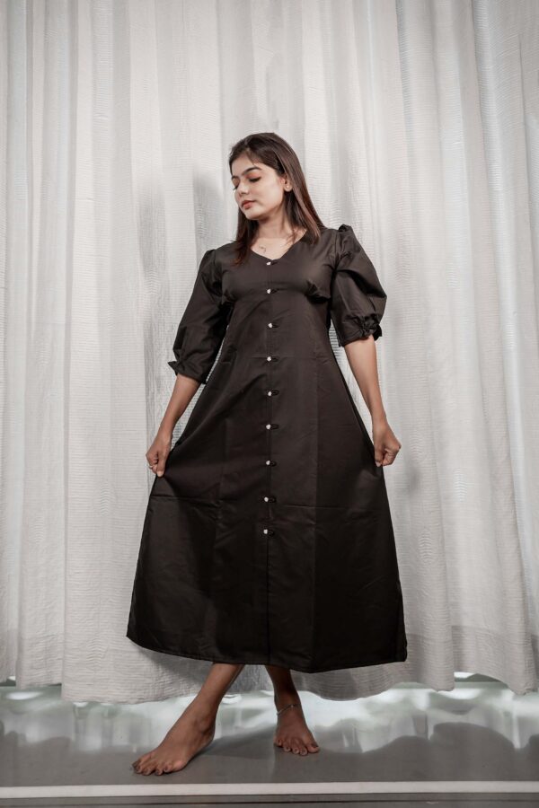 black one piece linen cotton thread work button