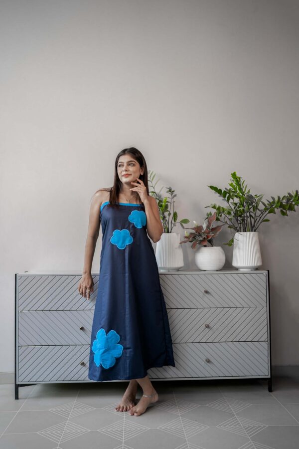 blue one piece cotton blend patchwork