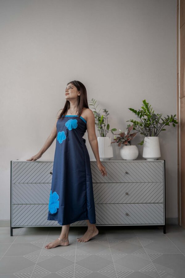 blue one piece cotton blend patchwork - Image 2