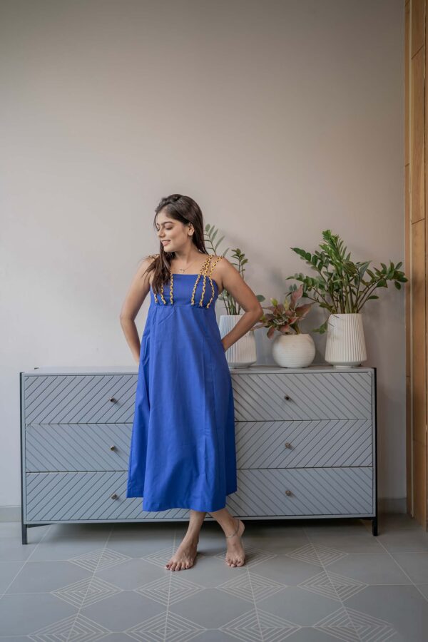 blue one piece linen cotton